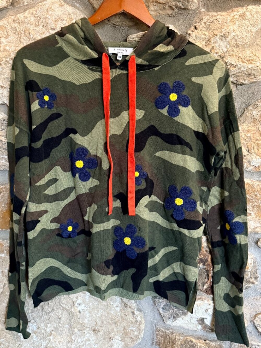 Women's J. Society Camo Hooded Lightweight Cotton Sweatshirt with Floral Accents